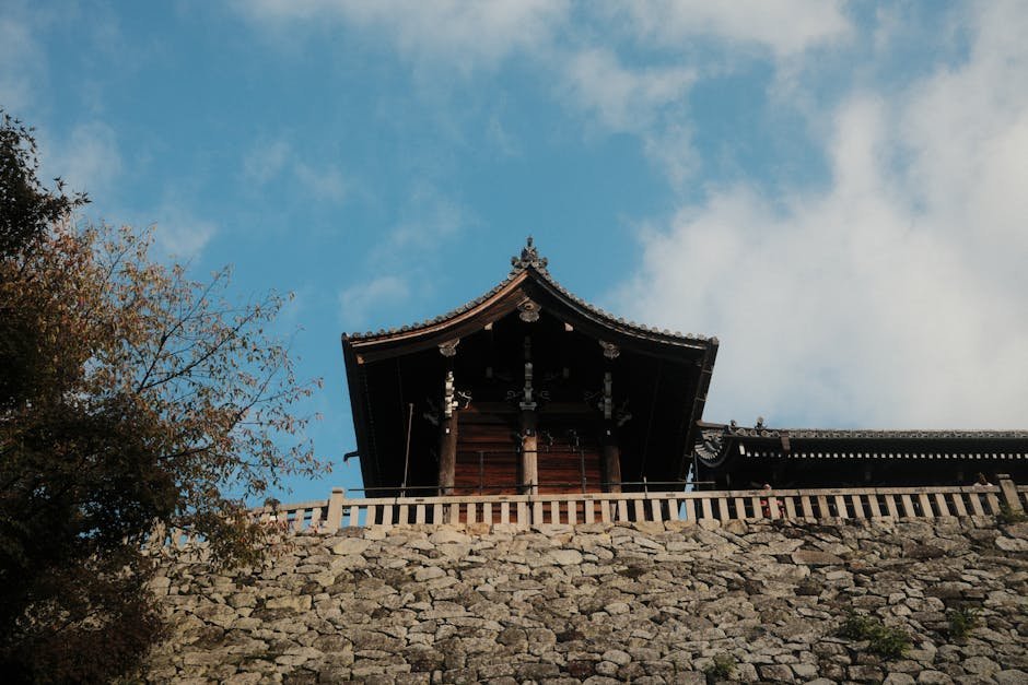 Belle architecture de temple traditionnel en bois sous un ciel bleu à Kyoto