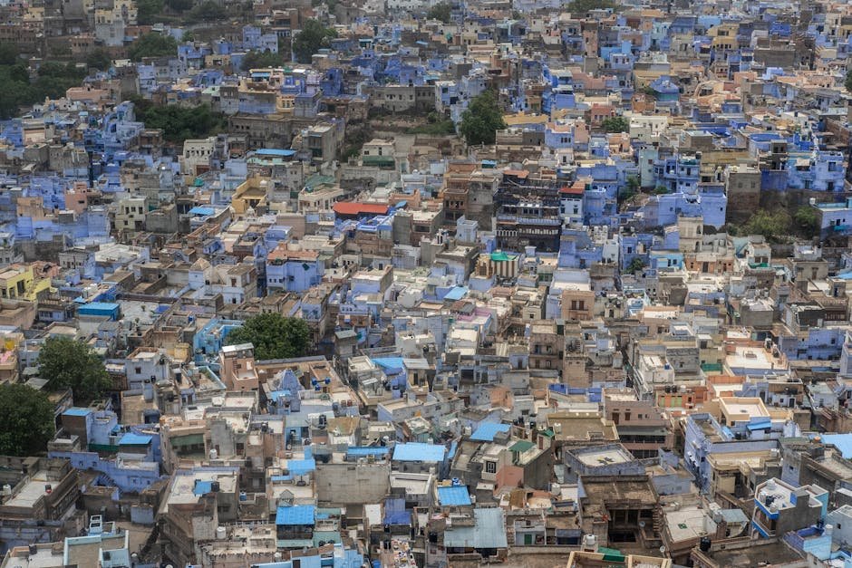 Vue aerienne des toits bleus de Jodhpur au Rajasthan en Inde